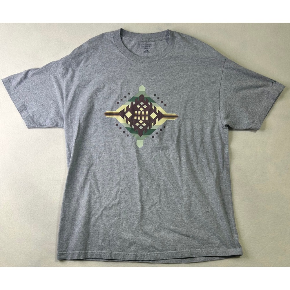 Pendleton Mens Large Gray Southwestern Diamond Graphic T-Shirt Geometric Tee